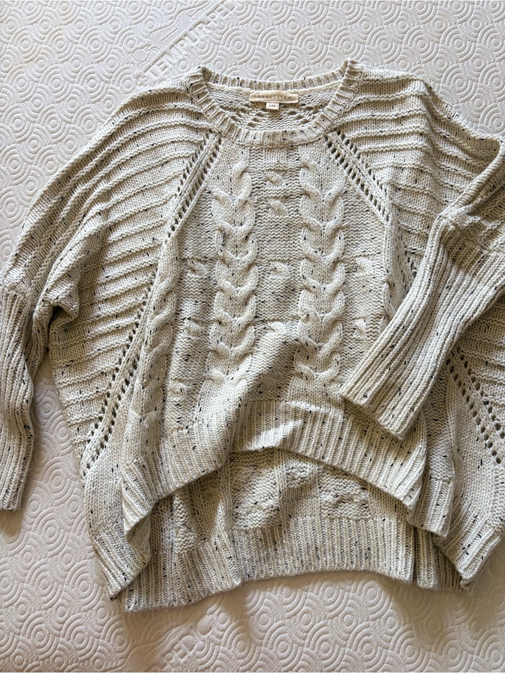 Lovestitch Cable Knit Scoop Neck Sweater - Oatmeal